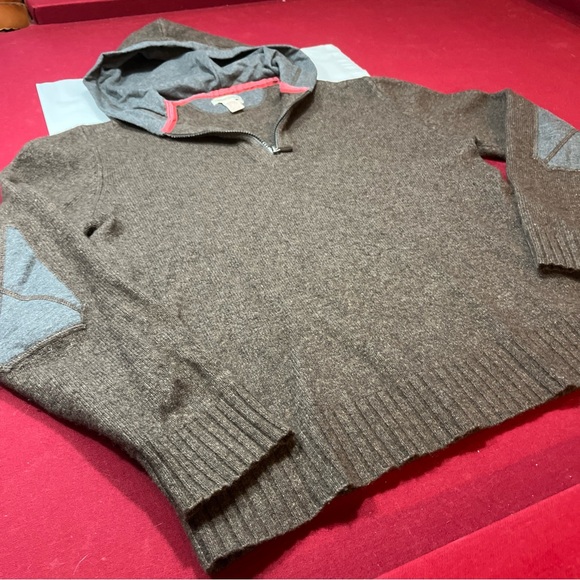 Carbon2Cobalt gray wool Sweater elbow patches Brown Lambswool Nylon Hoodie ¼ Zip - Picture 11 of 12